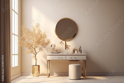 Golden background and theme makeup room for girls