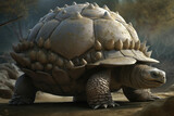 A Glyptodon using its armored shell to protect its young.. AI generation. Generative AI