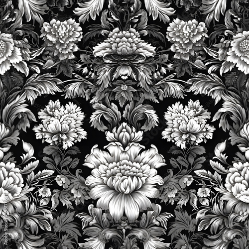 seamless chic black and white floral wallpaper background. AI
