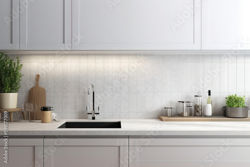 Modern clean minimal luxury white wooden kitchen