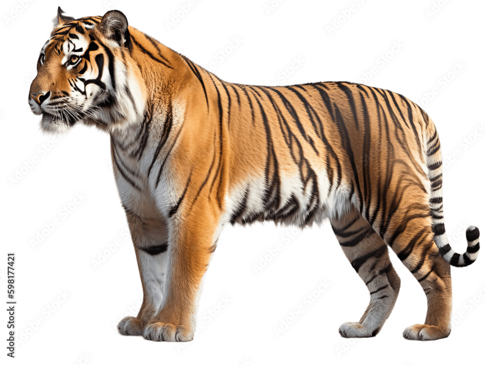 Bengal Tiger Full Body Viewed From Side Transparent Background