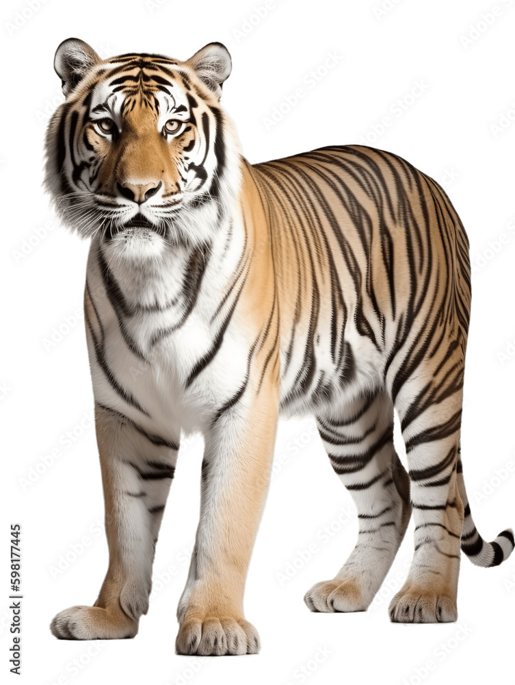Bengal Tiger Full Body Frontal View Transparent Background