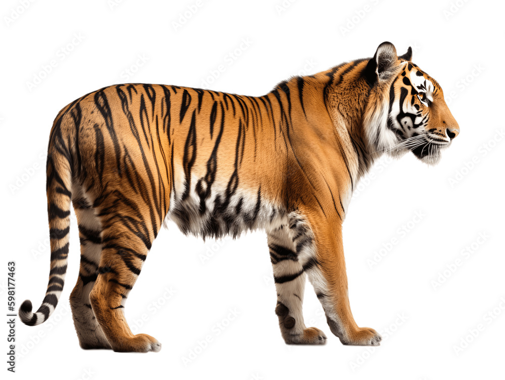 Bengal Tiger Full Body Viewed From Side Transparent Background
