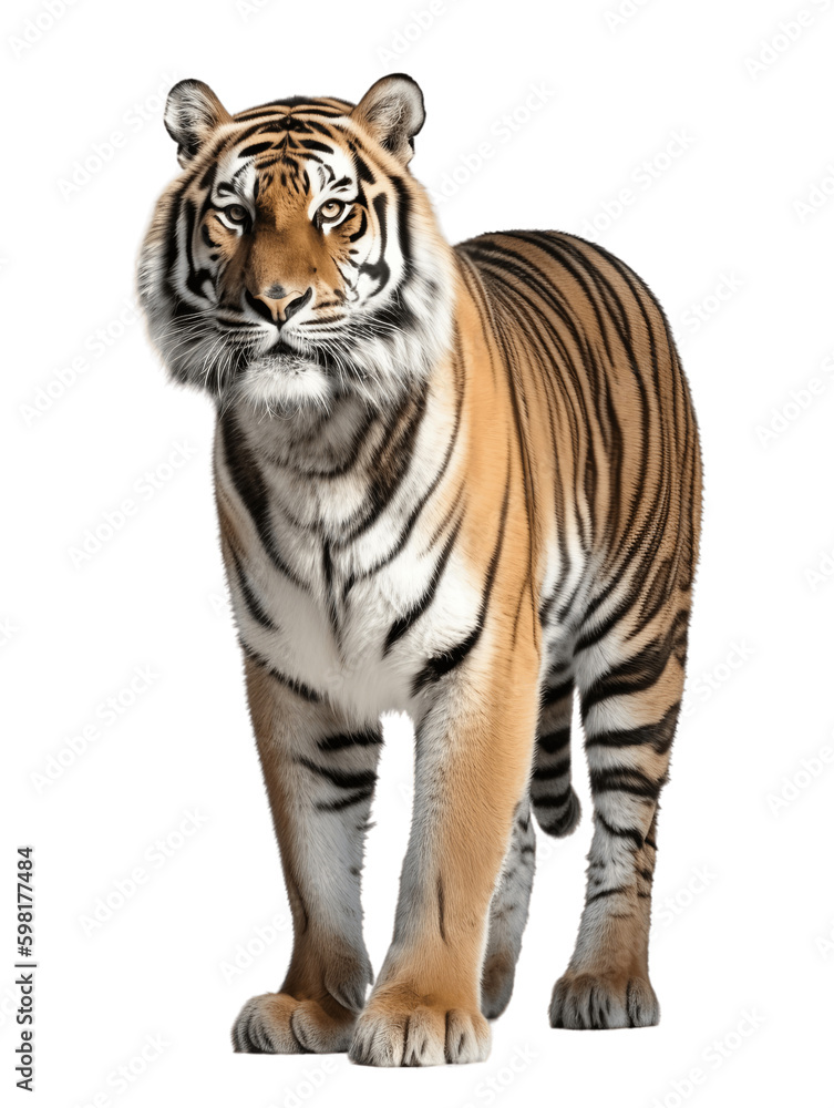 Bengal Tiger Full Body Frontal View Transparent Background