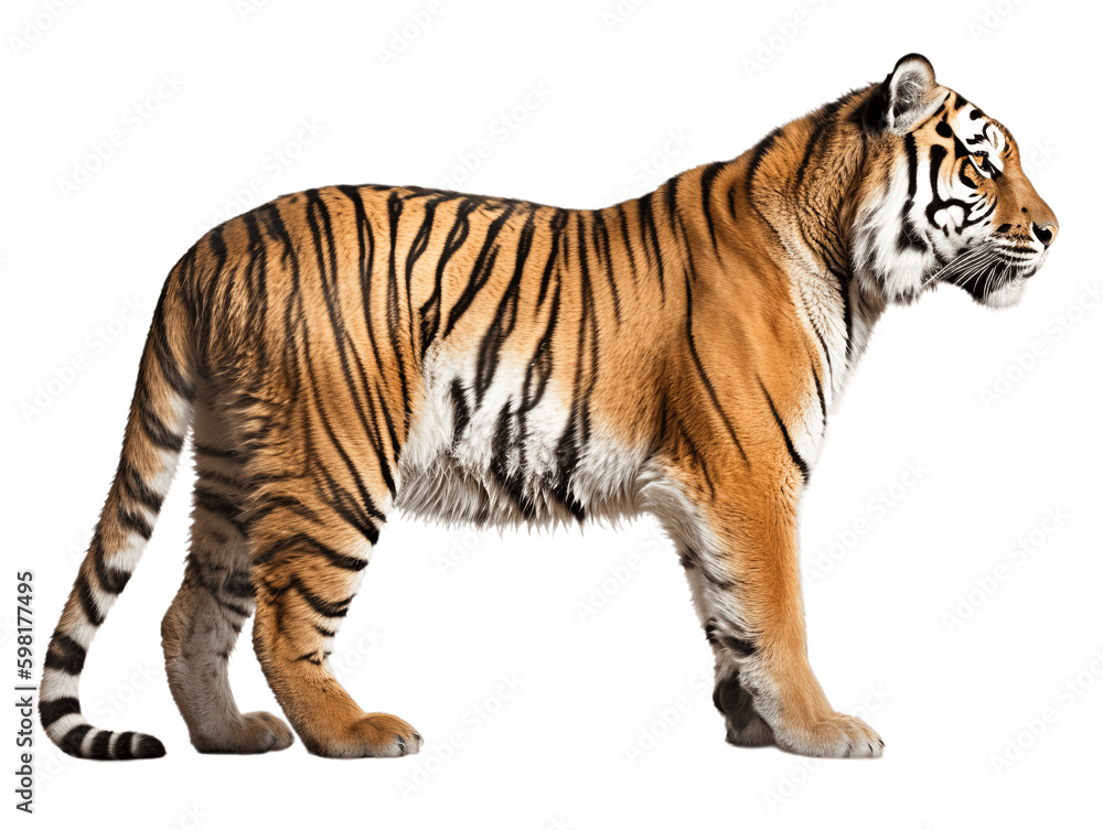 Bengal Tiger Full Body Viewed From Side Transparent Background