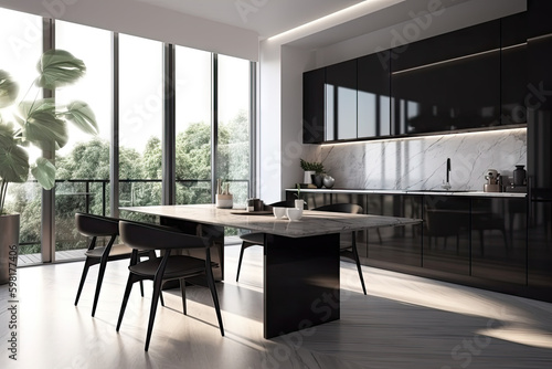 Modern luxury black dining table with white tabletop