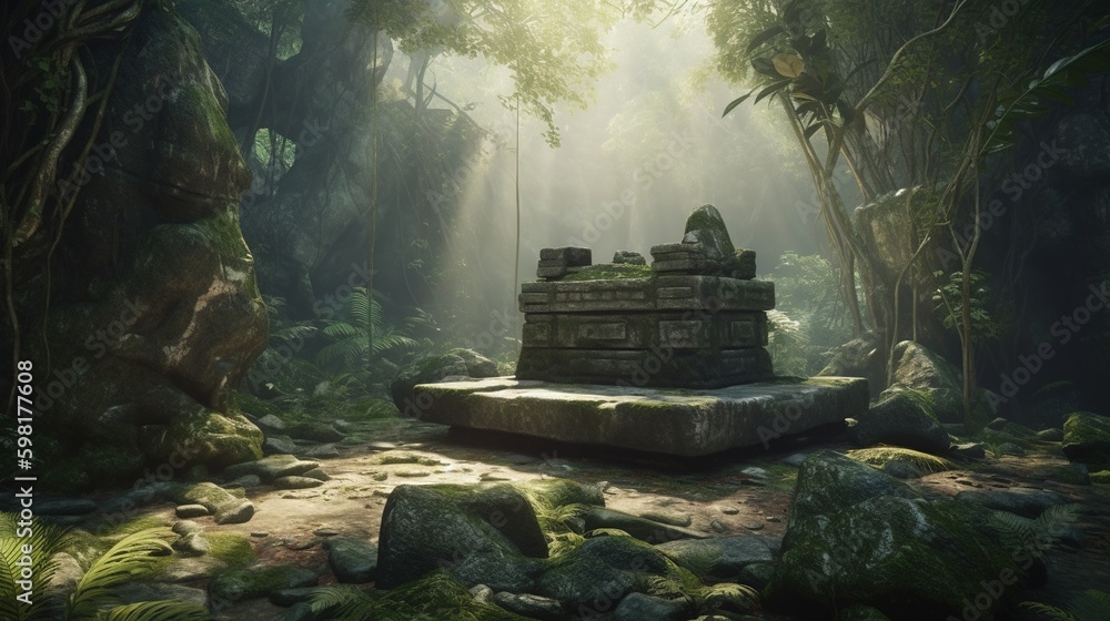 ancient stone altar in jungle, digital art illustration, Generative AI ...