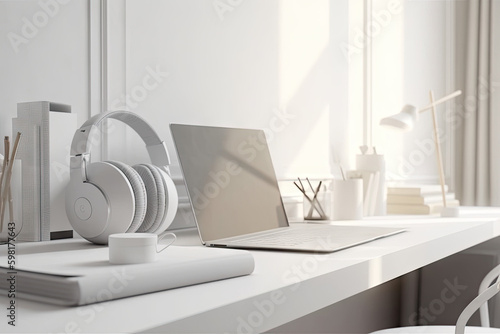 Wallpaper Mural Modern minimal white working desk with computer desktop Torontodigital.ca