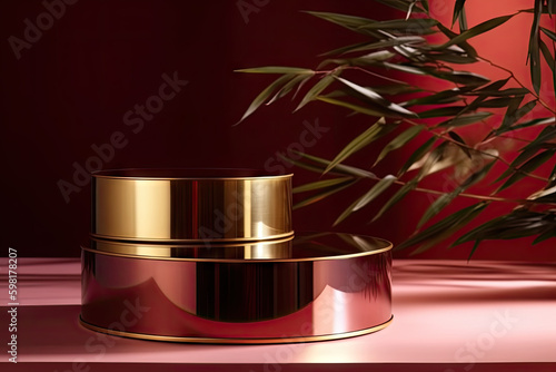 Wallpaper Mural Two layer shiny steel gold round podium on  table Torontodigital.ca