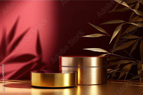 Wallpaper Mural Two layer shiny steel gold round podium on  table Torontodigital.ca
