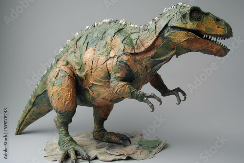 A papier mache figure of the King of the Dinosaurs the TRex.. AI generation. Generative AI © Justlight
