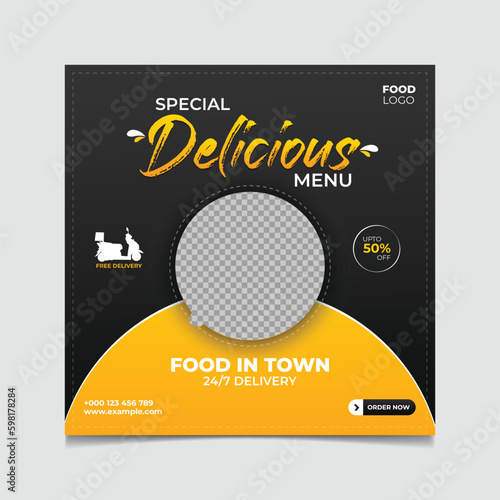 Vector delicious food menu biryani social media template