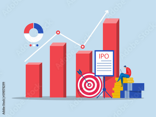 IPO, initial public offering. businessman analyst and Investing strategy Concept,Flat vector illustration.