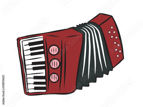  Hand drawing of accordion of brazilian festa junina. Vector illustration isolated on transparent background.