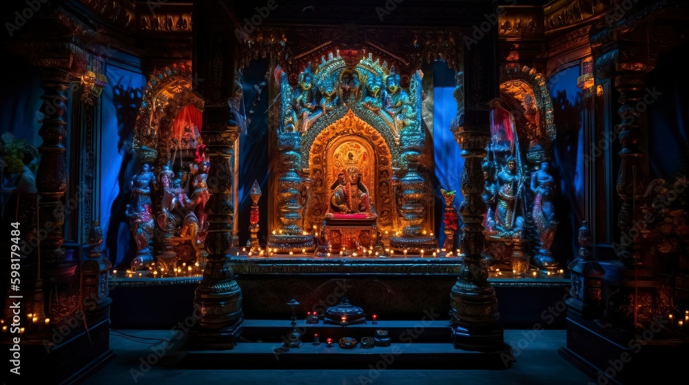 Puja Mandap illustration. Generative AI Puja Mandap illustration. Generative AI