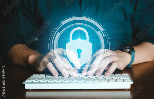 Fototapeta Naklejka Na Ścianę i Meble -  Concept of Security data and data Protection on web, Virus and identity theft protection.