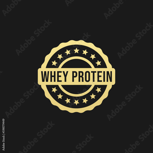 Elegant Whey Protein Label or Whey Protein Label Vector Isolated in Flat Style. Whey protein label vector for product packaging design element. Simple whey protein label vector isolated.