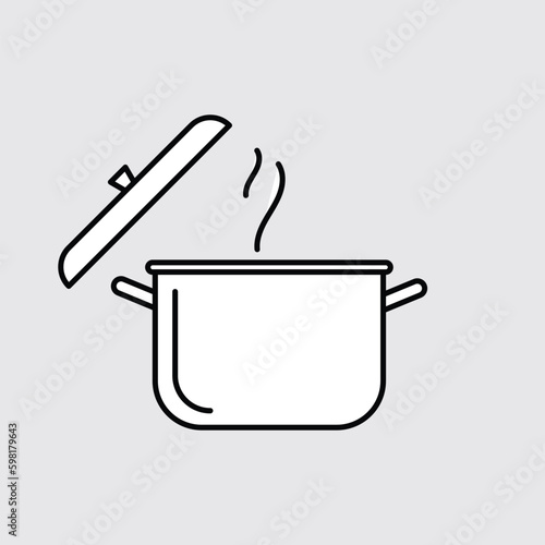 Steaming saucepan line icon. Pot, pan, open lid, hot. Cooking concept. Vector illustration can be used for topics like kitchen, kitchenware, stew, cookery