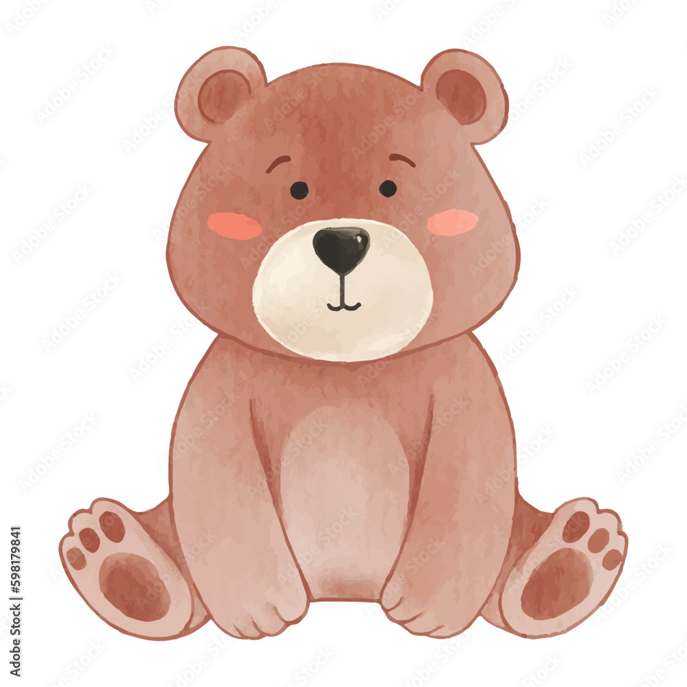 Fototapeta premium Bear . Watercolor paint design . Cute animal cartoon character . Sit position . Vector .