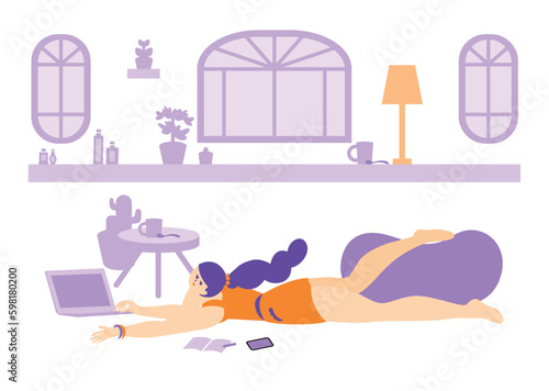 trip_travel_girls_relax time：ルームウェアでリラックスタイムを過ごす女性,リモートワーク中