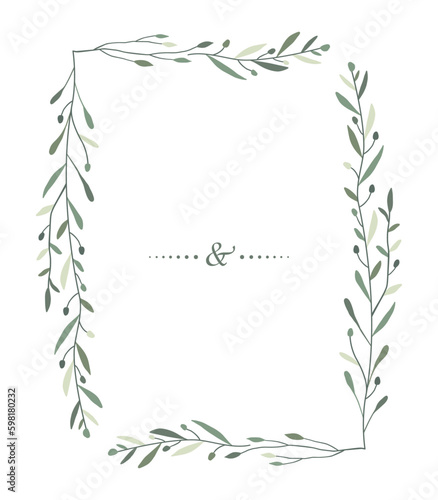 Flower and leaf frame decoration. Botanical wreath, border, garland design element. Floral illustration great for wedding invitation, greeting, mother's day card, web and social media post.