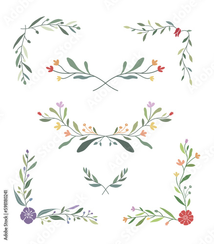 Flower and leaf frame decoration. Botanical wreath, border, garland design element. Floral illustration great for wedding invitation, greeting, mother's day card, web and social media post.