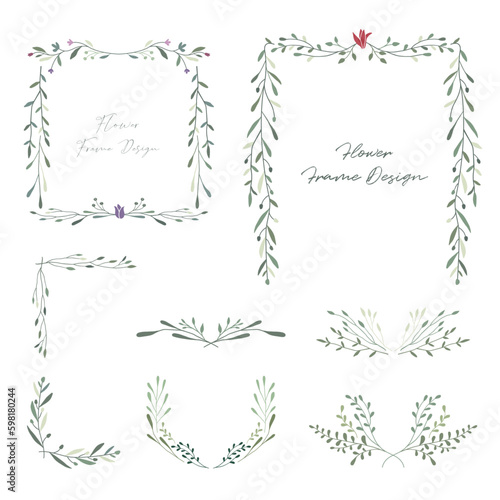 Flower and leaf frame decoration. Botanical wreath, border, garland design element. Floral illustration great for wedding invitation, greeting, mother's day card, web and social media post.