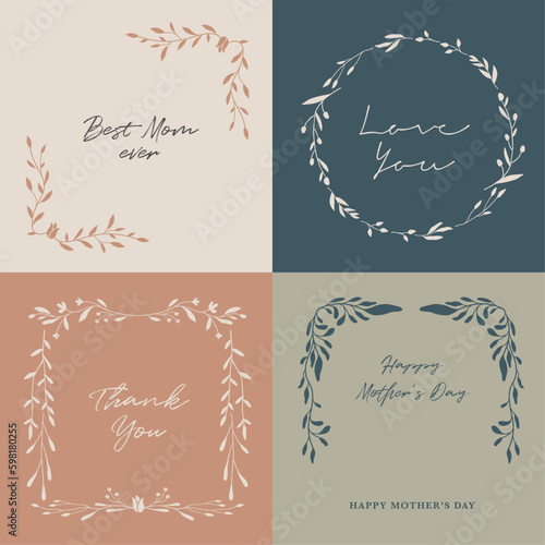 Flower and leaf frame decoration. Botanical wreath, border, garland design element. Floral illustration great for wedding invitation, greeting, mother's day card, web and social media post.