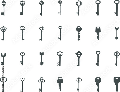 Keys silhouette, Door keys silhouette, Old keys silhouette, Keys SVG cut file, Keys vector.