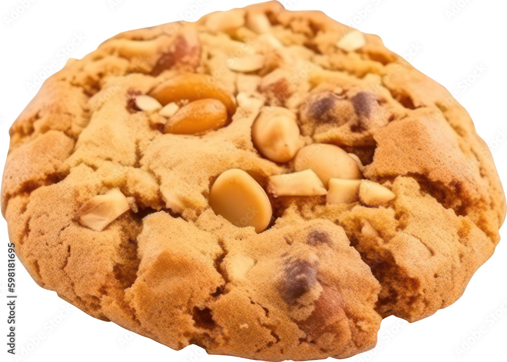 Homemade cookie with peanuts isolated. Generative AI. Homemade cookie with peanuts isolated. Generative AI.