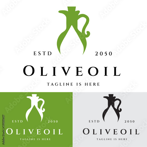 Green vintage olive oil drop bottle logo template
