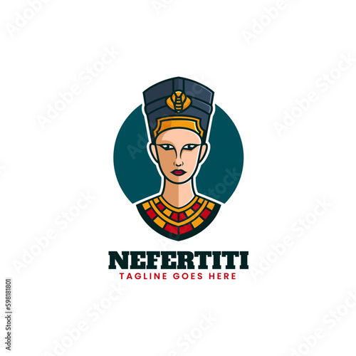 Vector Logo Illustration Nefertiti Simple Mascot Style.