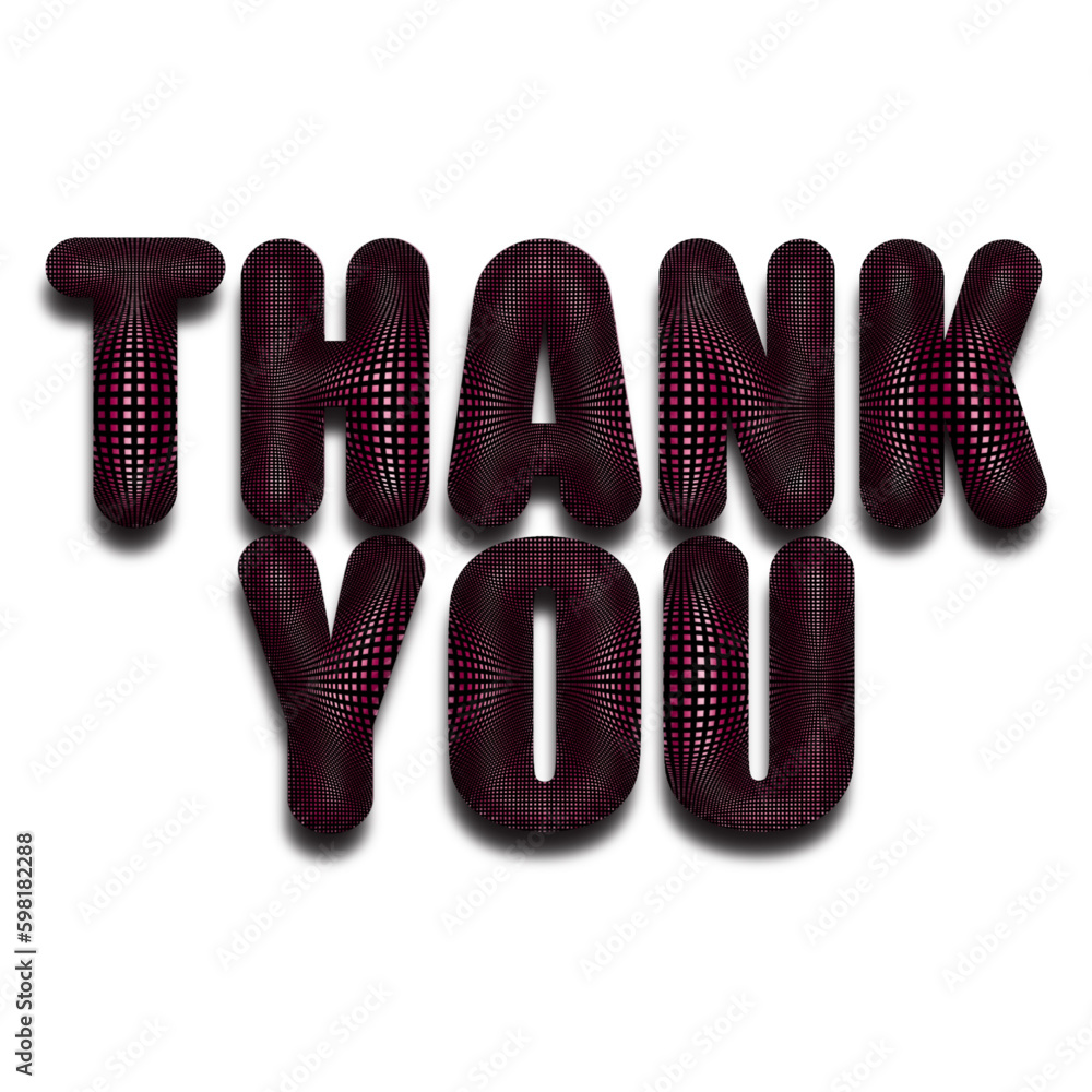 Obraz premium アルファベットの単語イラスト、お礼の言葉のイラスト素材、丸みのある立体的な文字素材、マットブラックなネット模様のイラスト素材