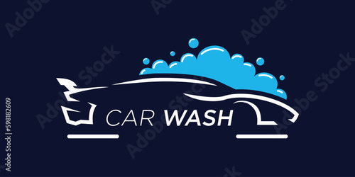 Automotive wash or car wash logo with creative car shape and bubble design vector