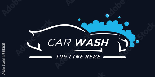 Automotive wash or car wash logo with creative car shape and bubble design vector