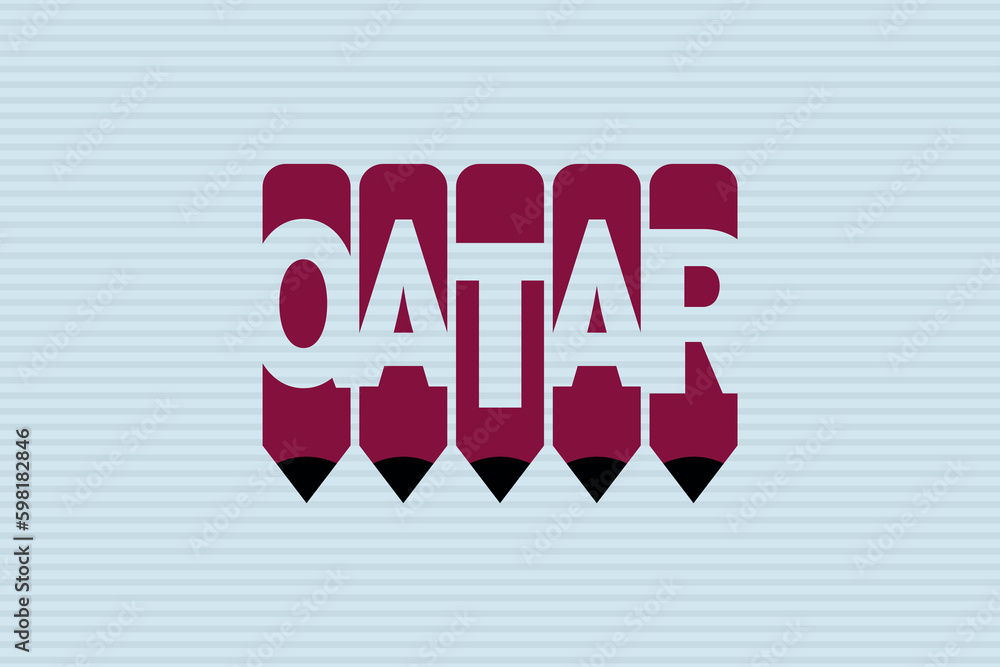 Qatar text with Pencil symbol creative ideas design. Qatar flag color