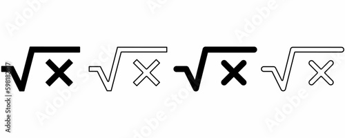 outline silhouette square root Symbol set isolated on white background