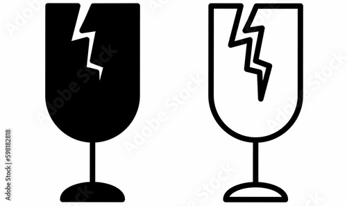 outline silhouette fragile ico set isolated on white background