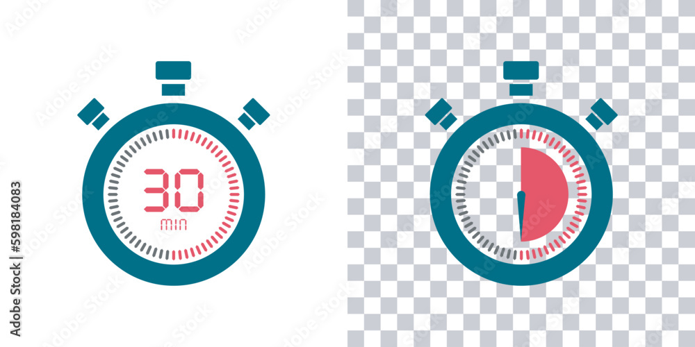 Timer, 30 minutes, stopwatch vector icon. Stopwatch icon in flat style