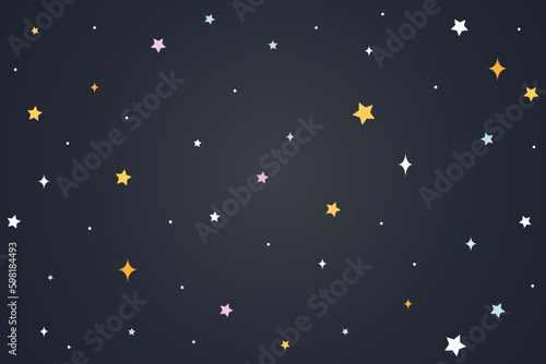 Dreamy background with moon stars and clouds, abstract fantasy background. Half moon, stars and clouds on the dark night sky background.