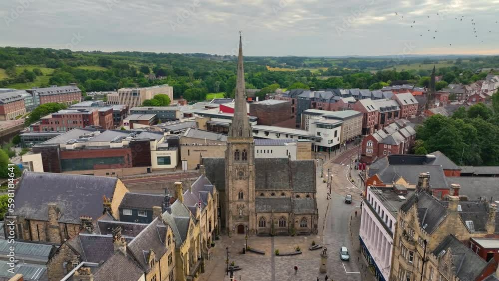 Durham Town Hall and St Nicolas' Church at Market Place in the historic