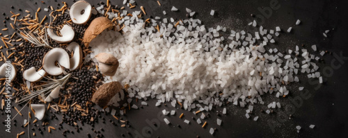 Bites of coconut flakes and chia seeds for a healthy snack.. AI generation. Generative AI photo