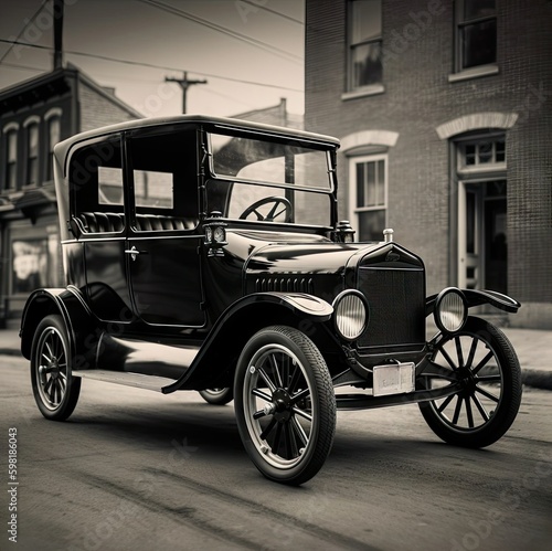 Revving Up Nostalgia: Digital AI Captures  1920s Antique Car in Quaint American Town