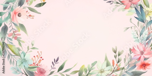 watercolor floral wreath with pastel flowers and greenery, ideal for use in branding or stationery. Generative AI © Лилия Захарчук