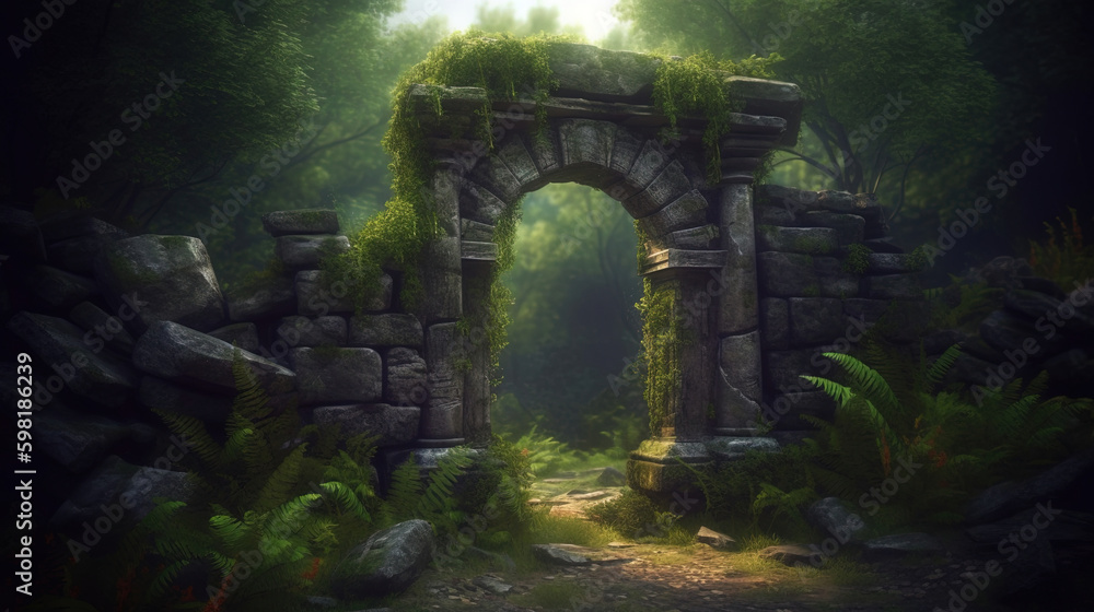 ancient stone door way. Generative Ai ancient stone door way. Generative Ai