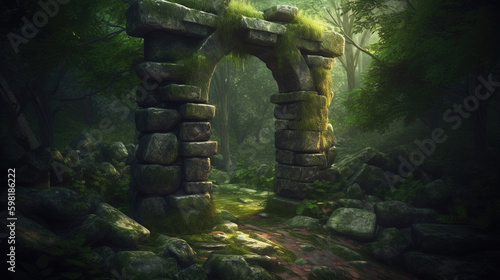 ancient stone door way. Generative Ai © Shades3d