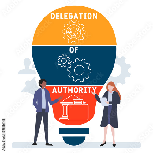 DOA Delegation of authority acronym. business concept background. vector illustration concept with keywords and icons. lettering illustration with icons for web banner, flyer, landing