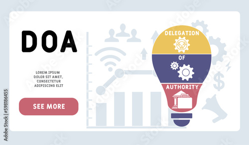 DOA Delegation of authority acronym. business concept background. vector illustration concept with keywords and icons. lettering illustration with icons for web banner, flyer, landing