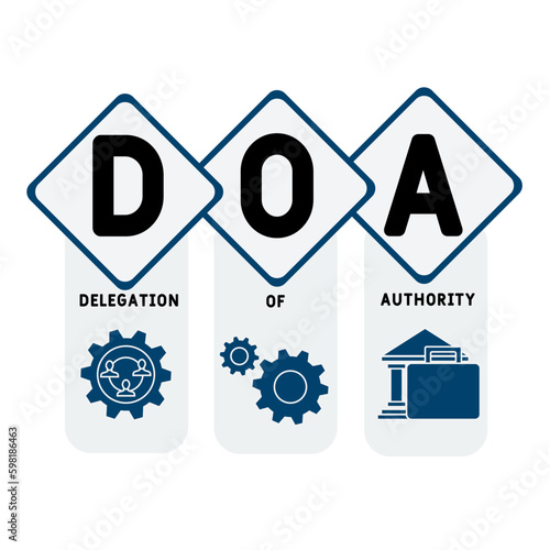 DOA Delegation of authority acronym. business concept background. vector illustration concept with keywords and icons. lettering illustration with icons for web banner, flyer, landing