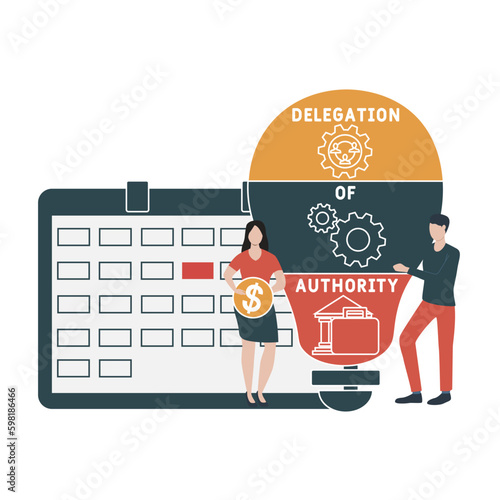 DOA Delegation of authority acronym. business concept background. vector illustration concept with keywords and icons. lettering illustration with icons for web banner, flyer, landing